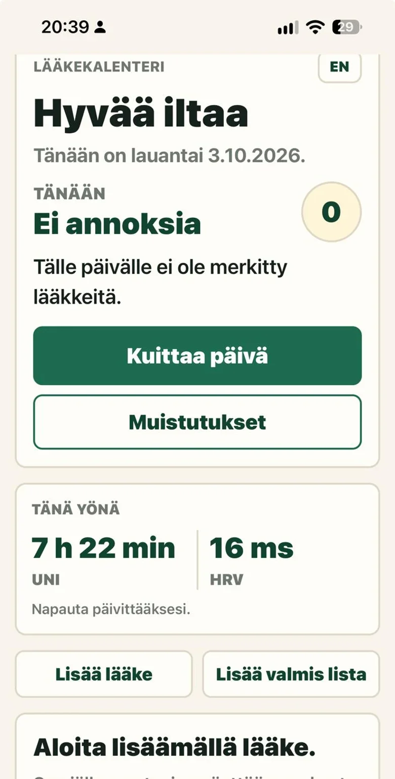Lääkekalenteri day view